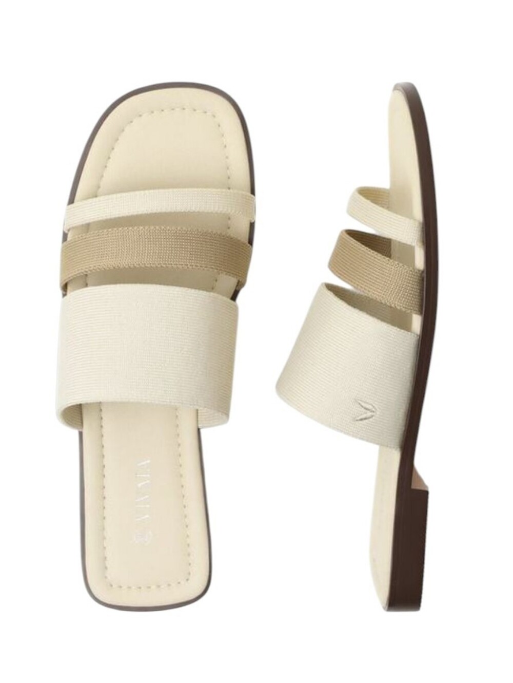 Vivaia Doris Knit Slide Sandal Beige Ivory Multi Strap Women's 9